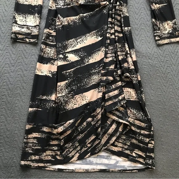 NWOT BCBGMaxAzria True Wrap Dress Black Tan Print Long Sleeve XS Petite - Picture 4 of 8
